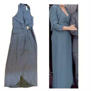 Formal gown with bolero jacket, size 12 tall, slate blue crepe